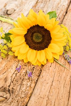 Bunch of flowers with beautiful yellow sunflower