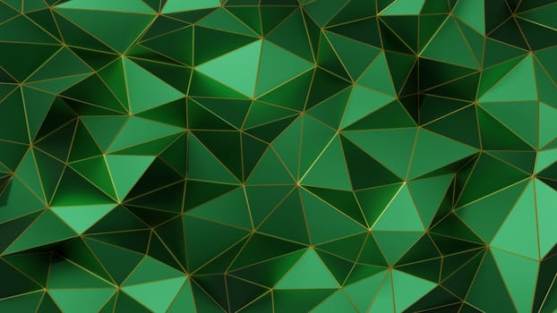 Abstract polygonal pattern luxury dark green with gold. 3d rendering.