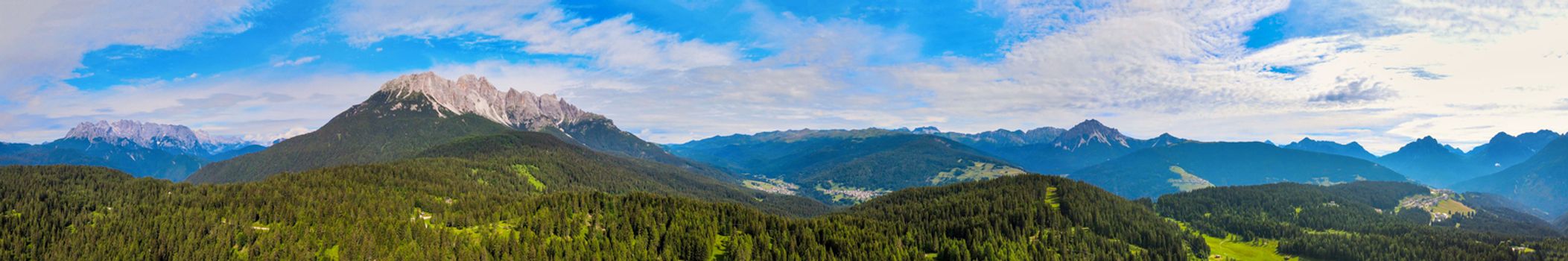 Alpin landscape with beautiful mountains in summertime, view from drone.