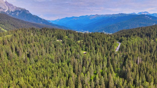 Alpin landscape with beautiful mountains in summertime, view from drone.