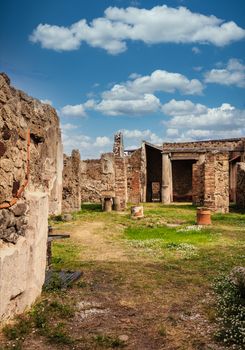 Details of the Ancient city of Pompeii destroyed by volcano of Vesuvius