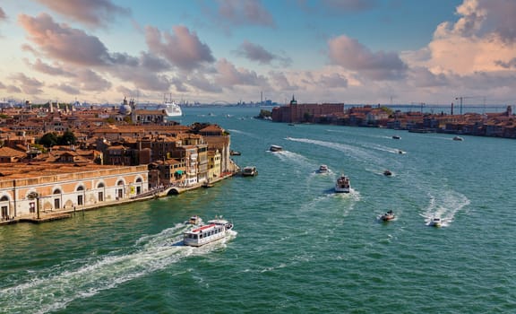 Skyline and Canal in Venice from the Sea