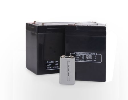 Three type of small battery using for electrical equipment on white background.