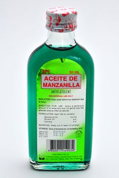 MANILA, PH - JULY 10 - Aceite de manzanilla antiflautulent bottle on July 10, 2020 in Manila, Philippines.