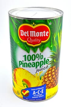 MANILA, PH - JULY 10 - Del monte pineapple juice can on July 10, 2020 in Manila, Philippines.