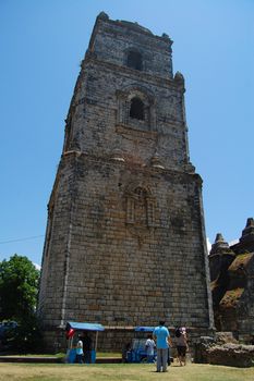 ILOCOS NORTE, PH - APR. 10: San Agustin Church of Paoay bell tower facade on April 10, 2009 in Marcos avenue, Paoay, Ilocos Norte, Philippines.