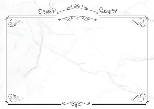 The horizontal classic white marble paper background with retro ornamental border in vector