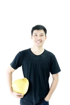 Business man engineer employee with black shirt isolated on white background.