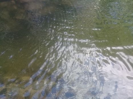 Transparent water surface with copy space for background and texture. Transparent water texture with a view of stones underwater.