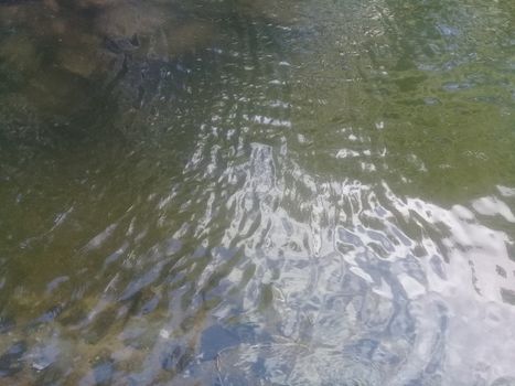 Transparent water surface with copy space for background and texture. Transparent water texture with a view of stones underwater.