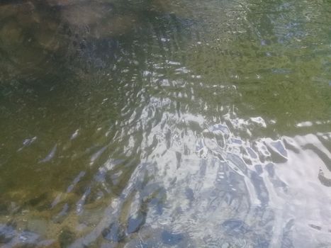 Transparent water surface with copy space for background and texture. Transparent water texture with a view of stones underwater.