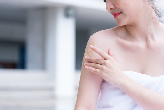 Portrait of beautiful asian people having hand massage in spa salon. Beauty, healthy, spa and relaxation concept.