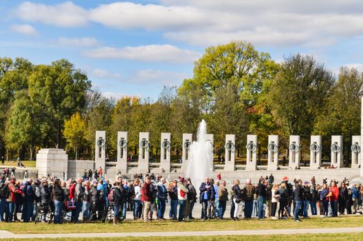 Editorial: Washington DC, USA - 10th November 2017. People in World War II Memorial at Washington DC.