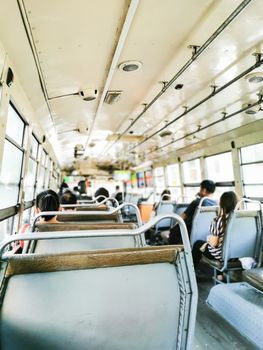 Editorial: BMTA Bus, Bangkok, Thailand, 2nd September 2019. Thai people on BMTA bus of Thailand in the morning.