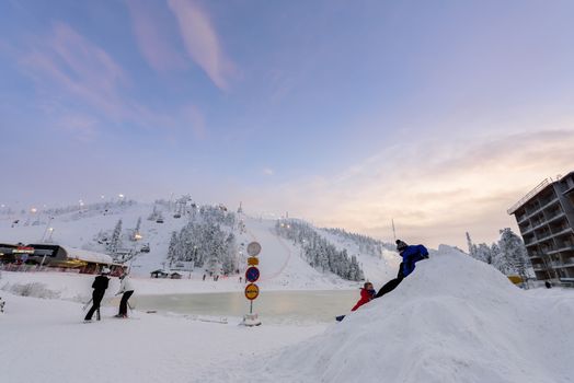 Editorial: Rukatunturi, Finland, 28th December 2018. Rukatunturi ski jumping hill at Ruka ski in winter season at Rukatunturi, Finland.