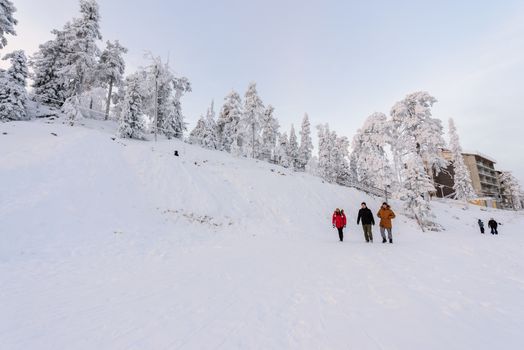 Editorial: Rukatunturi, Finland, 28th December 2018. Rukatunturi ski jumping hill at Ruka ski in winter season at Rukatunturi, Finland.