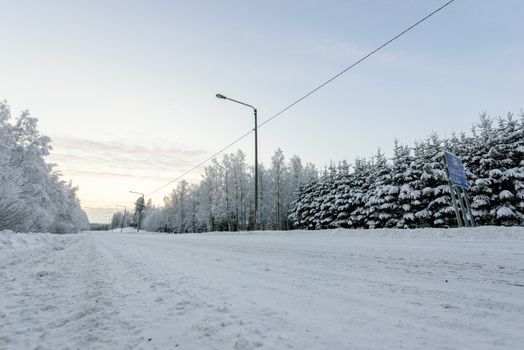 The road number 496  has covered with heavy snow in winter season at Lapland, Finland.