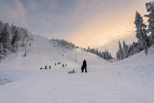 Editorial: Rukatunturi, Finland, 28th December 2018. Rukatunturi ski jumping hill at Ruka ski in winter season at Rukatunturi, Finland.