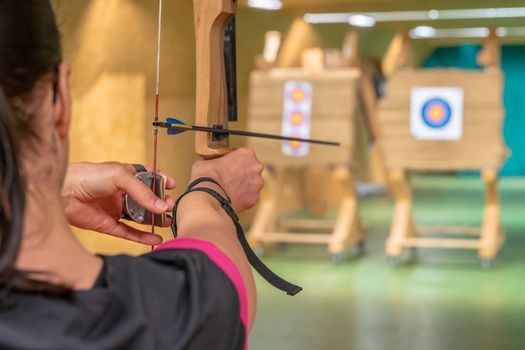 archery in the sports hall. Competition for the best shot an arrow into targets. tournament