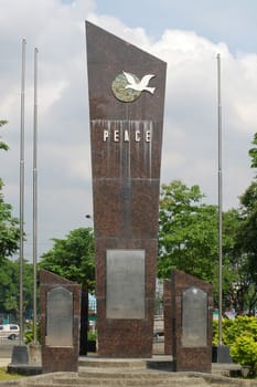 QUEZON CITY, PH-OCT 4: Quezon Memorial Circle peace marker on October 4, 2015 in Quezon City, Philippines. The Quezon Memorial Circle is a national park and shrine located in Philippines.