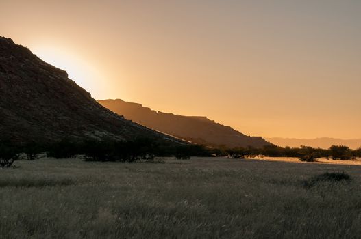 Sunset near Aba Huab in Damaraland in Namibia
