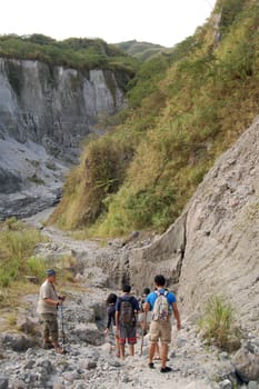 ZAMBALES, PH-OCT 5: Mountains leading to Lake Pinatubo on October 5, 2015 in Zambales, Philippines. Lake Pinatubo is the summit crater lake of Mt. Pinatubo formed after its eruption on June 1991.
