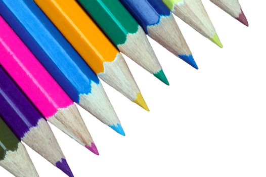 Colour pencil crayons cut out and isolated on a white background