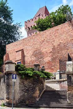 Medieval defensive wall and stone stairs at the royal castle in Poznan