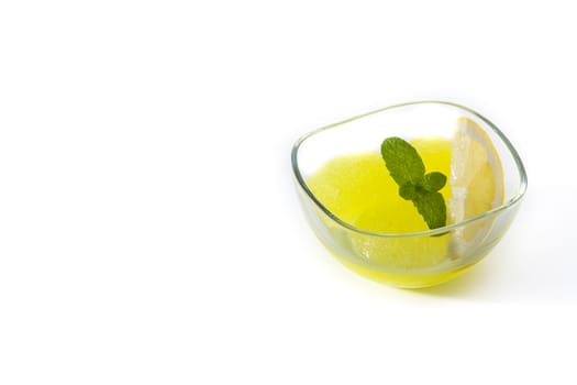 Lemon sorbet in glasses isolated on white background