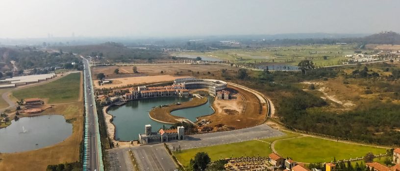 Accommodation in Spain, country resorts and recreation, view from above on the houses.