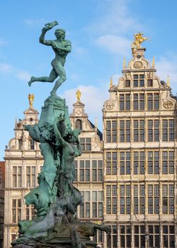 Old buildings around the Grote Market, one of the famous places in Antwerp, Belgium 