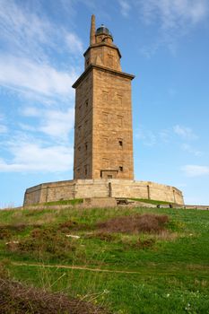 Historic roman lighthouse Torre de Hercules, landmark of A Coruna, Galicia, Spain