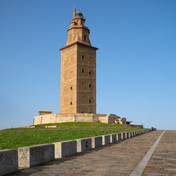 Historic roman lighthouse Torre de Hercules, landmark of A Coruna, Galicia, Spain