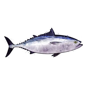 Tuna, isolated raster illustration in watercolor style on a white background.