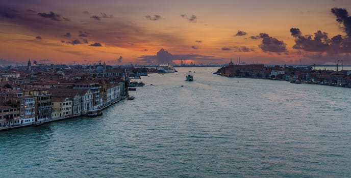 The Canale Della Giudecca with the Sun Setting in the Distance