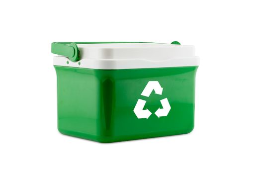 Box plastic with recycle sign isolated on white background - clipping part.