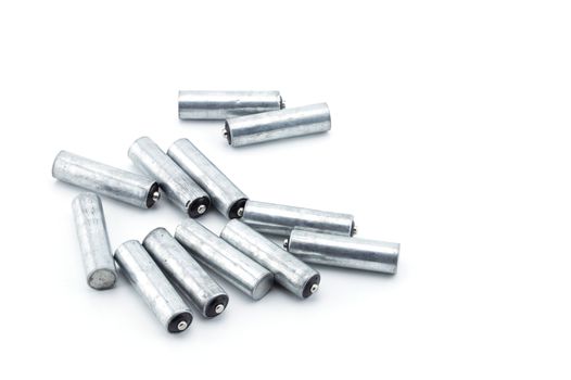 Closeup of pile of used alkaline batteries. Alkaline battery aa size Several heap batteries.
