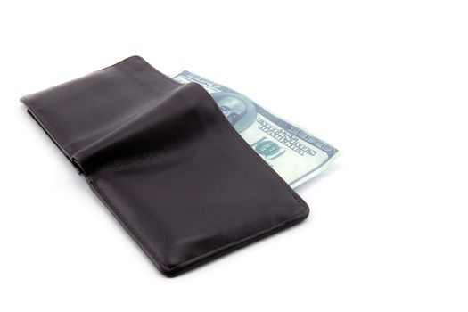 Old Brown wallet isolated on white background - clipping part.