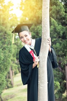 Happy graduated student girl, congratulations - graduate education success - concept education.