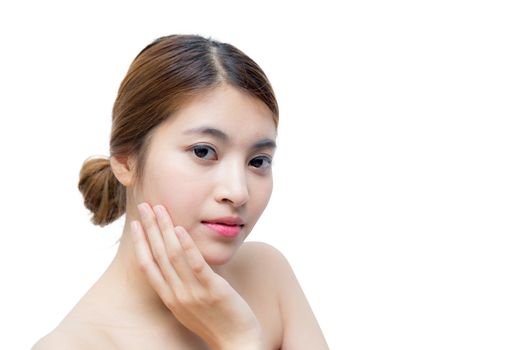 Beautiful girl with makeup, youth and skin care concept / attractive asian girl isolated on white background