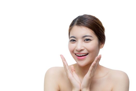 Beautiful girl with makeup, youth and skin care concept / attractive asian girl isolated on white background
