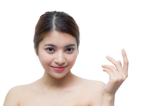 Beautiful girl with makeup, youth and skin care concept / attractive asian girl isolated on white background