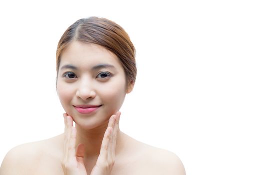 Beautiful girl with makeup, youth and skin care concept / attractive asian girl isolated on white background