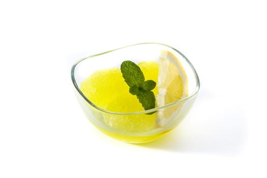 Lemon sorbet in glasses isolated on white background