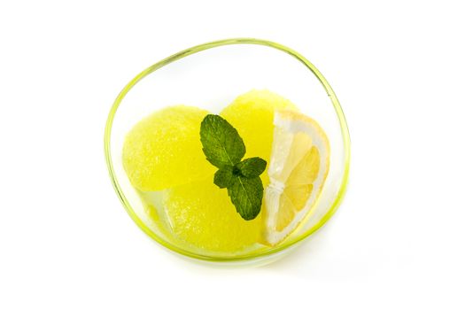 Lemon sorbet in glasses isolated on white background