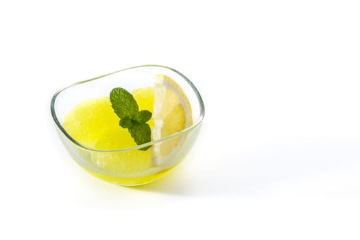 Lemon sorbet in glasses isolated on white background