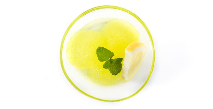 Lemon sorbet in glasses isolated on white background
