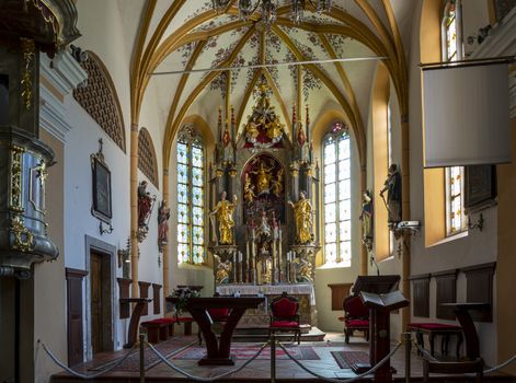 interior view of the church of Župnijska cerkev Marijinega vnebovzetja in Kranjska Gora, Slovenia