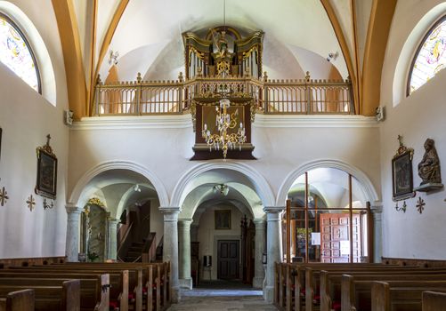 interior view of the church of Župnijska cerkev Marijinega vnebovzetja in Kranjska Gora, Slovenia