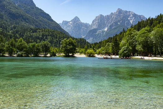 panoramic view of Jasna Lake in the vicinity of Kranjska Gora, Slovenia